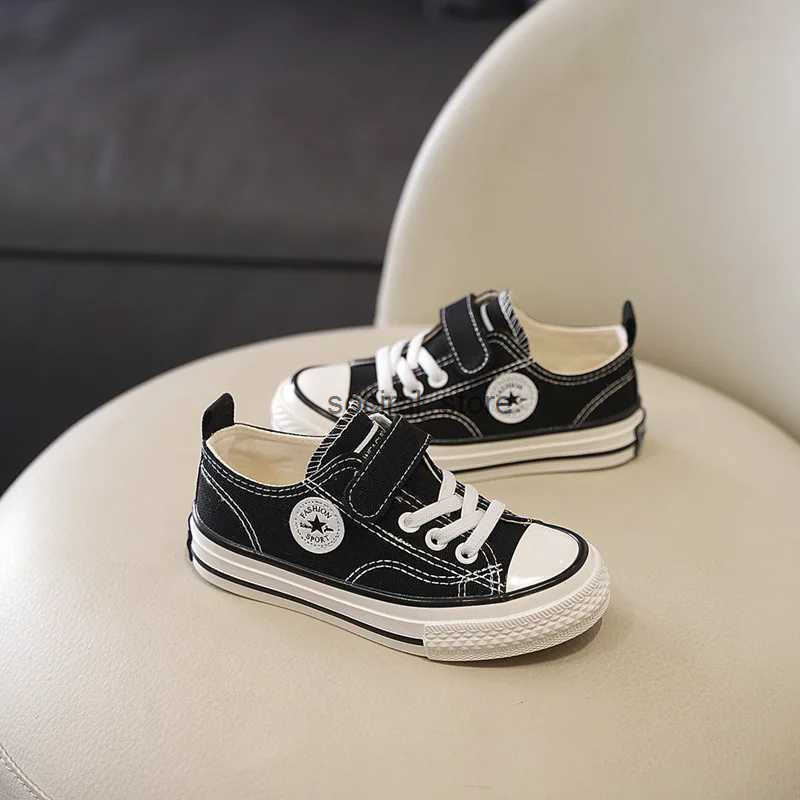 Boys and girls fashionable board shoes childrens student hook and loop sliding casual canvas shoes childrens soft soled non slip comfortable shoes W25