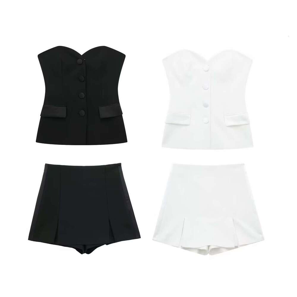 Women's Silk Satin Patchwork Tight Top And Cargo Split Skirt Pants Set B5