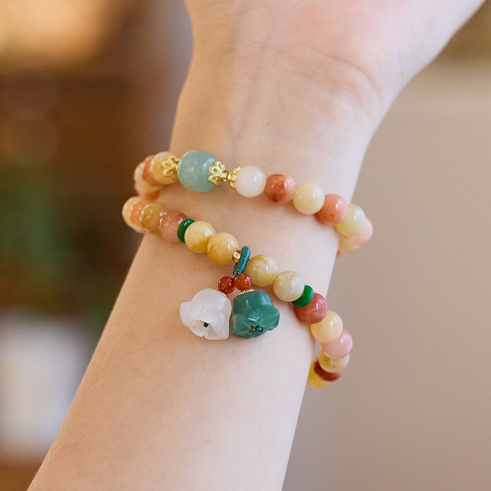 New Chinese Style Natural Jinsi Jade Bracelet for Women Retro Lily of the Valley inspired Jade Beads Ideal Gift