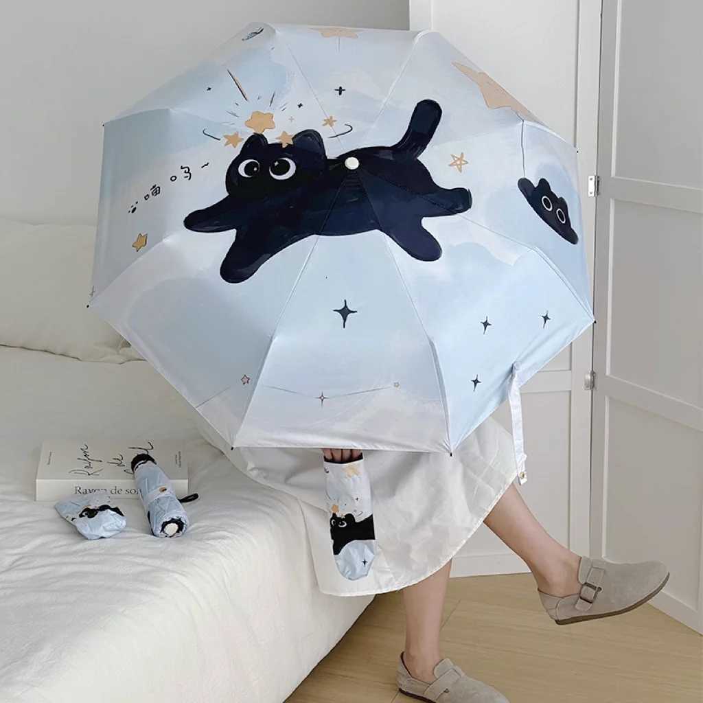 3-Ribs Cartoon Cat Umbrella Automatic Lightweight Cat Sun Protection Umbrella UV Protection Waterproof Folding Sun Umbrella R250725