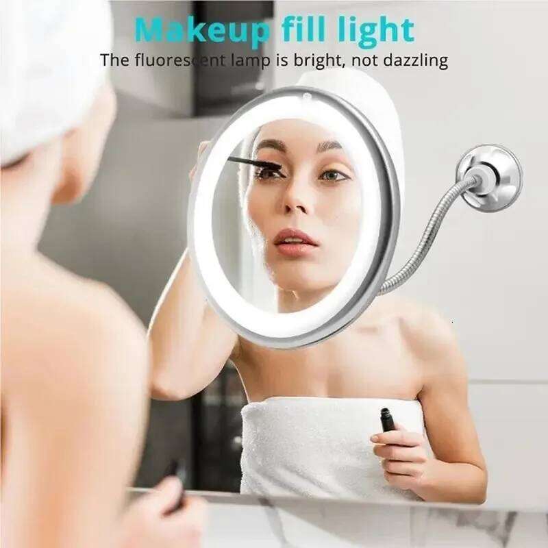 Flexible Gooseneck Makeup with LED 10X Magnifying Mirror Suction Cup Bright Diffused Light and 360 Degree X250723