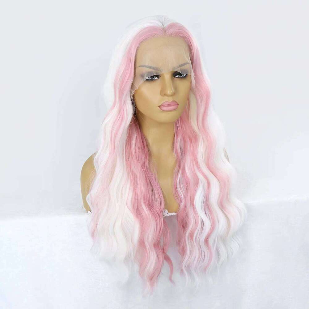 White Pink Synthetic Front Wigs Water Wave Colored Cosplay for Women Highlight Curly Heat Resistant Lace Frontal Wig