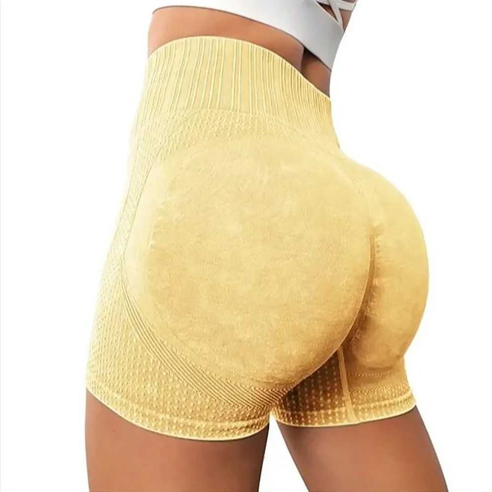 New Peach Hip Yoga Shorts Seamless Washed High Waist Yoga Shorts Running Fitness Speed Drying Sports Shorts XJ250724