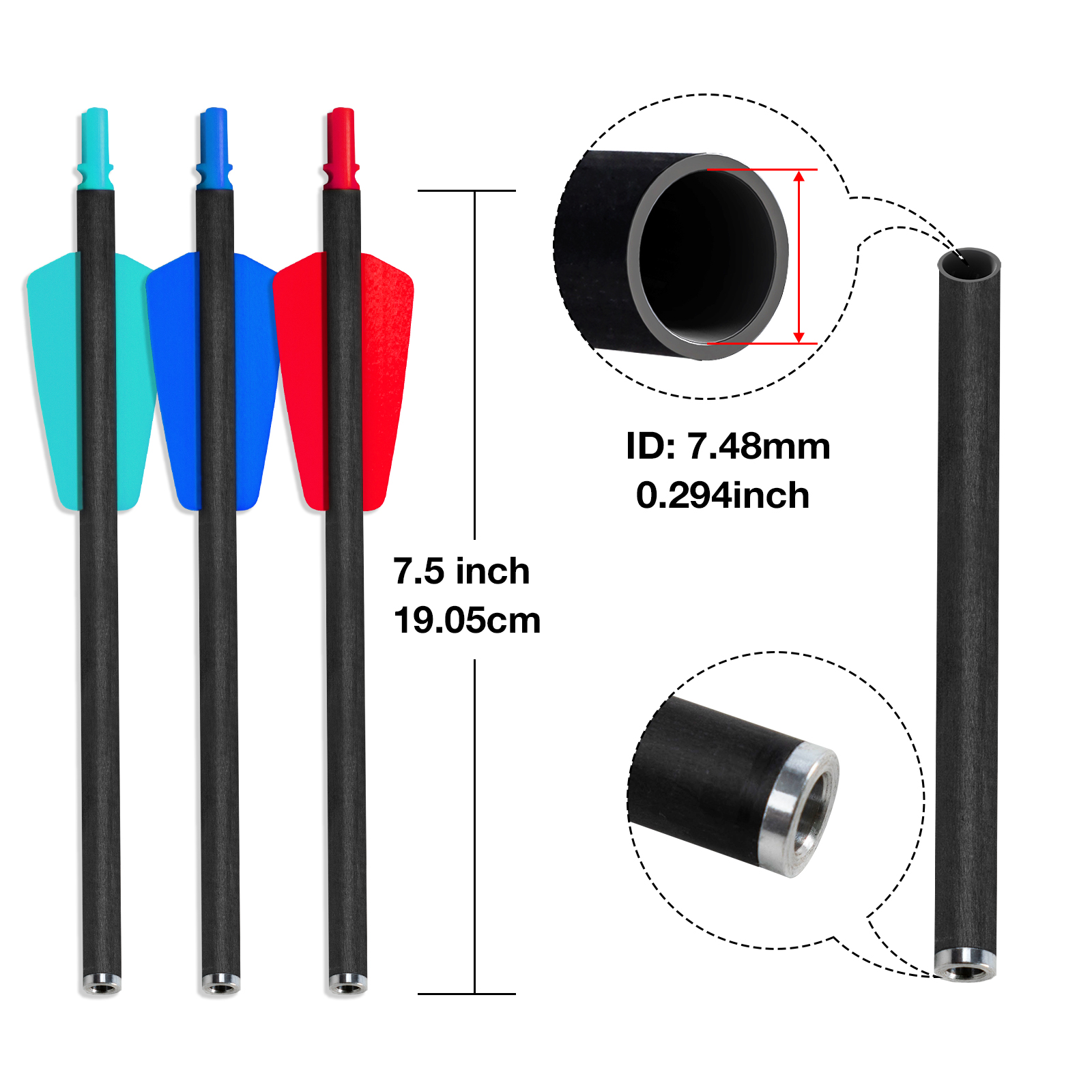 Crossbow Bolts without Arrowheads Crossbow Arrows Carbon 7.5 inch Hunting Arrows without Arrowheads 12 PcsHalf-Moon Nocks Archery Arrows