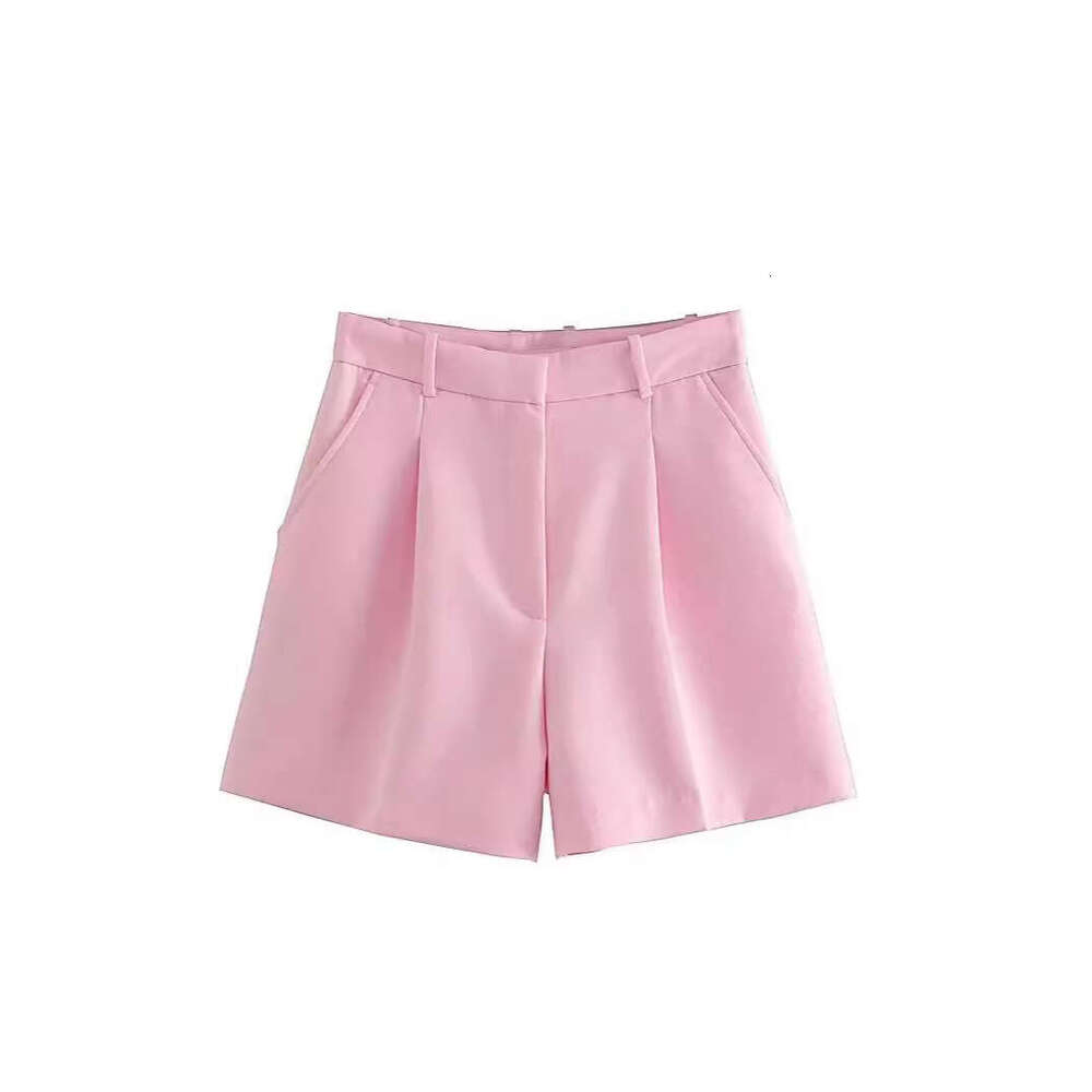 TRAFZA Spring Summer New Women's Versatile High Waist Solid Color Pleated Wide Leg Casual Shorts B5