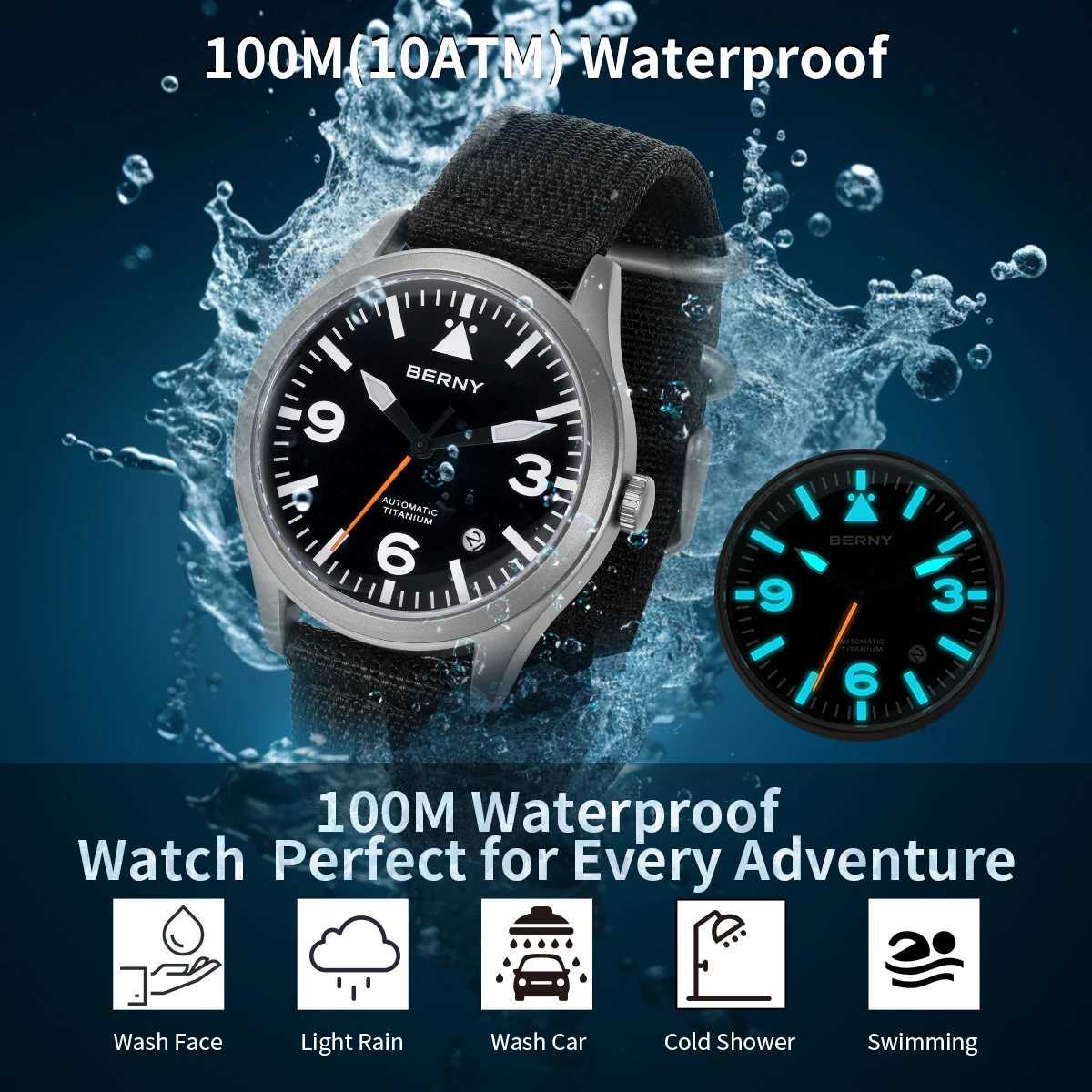 BERNY Pilot Titanium Automatic Watch for Men Sapphire AR Coated 10Bar Super Luminous Mens Wristwatch Sports Aviation Mens Watches W250724