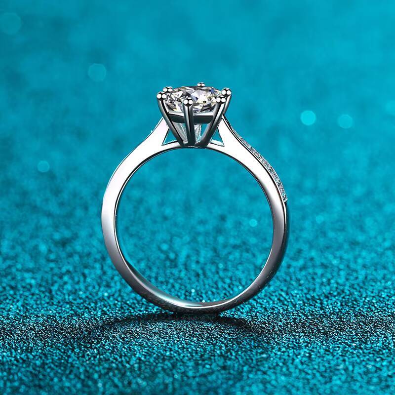Fashion Jewelry 6-claw Design Womens Luxury 925 Sterling Silver D Color 1ct Moissanite Diamond Ring