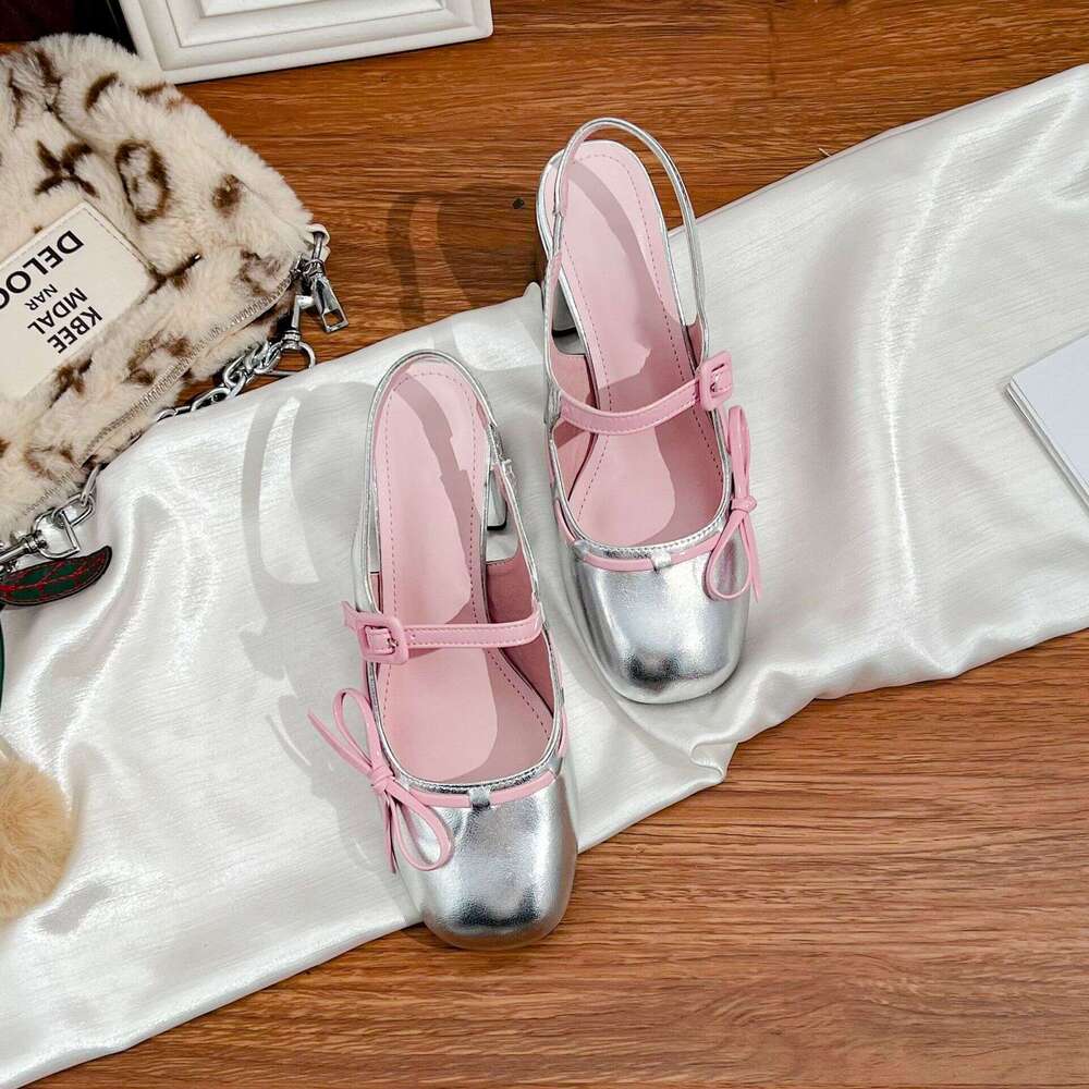 2025 Summer New Mary Jane High Heels for Women, French Style, Comfortable Thick Heel Single Shoes, High-End Feel, Backless Women's Shoes