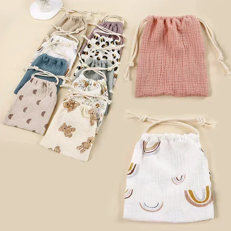 Printed Flower Mommy Bag Baby Diaper Cotton Nappy String Pocket Stroller Carry Pack Travel Outdoor Storage 250724