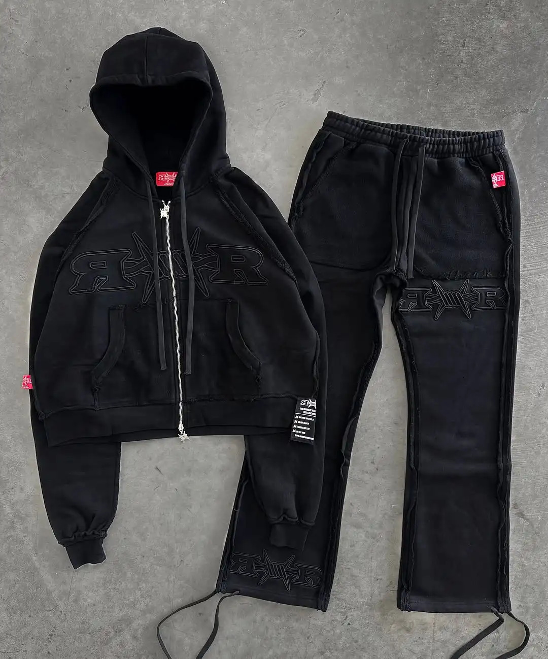 Y2k Tracksuit Men Letter Pattern Embroidered Pocket Patchwork Clothes for Men Harajuku Zipper Hoodies Sweatpants Two Piece Set 250717