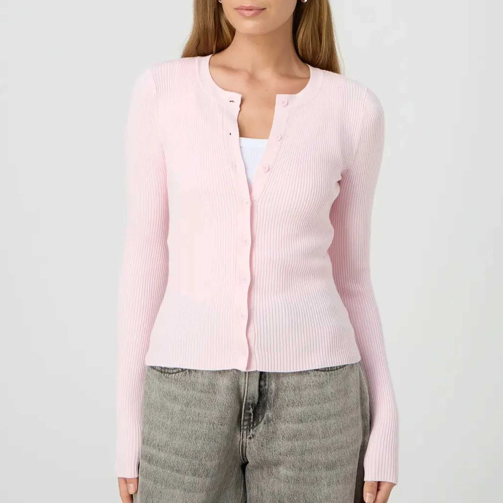 2020 Womens Y2K Button Down Crop Pullover Cardigan Plain Round Neck Long Sleeve Knitted Autumn Tops Streetwear Knitted Crop Cardigan X250724
