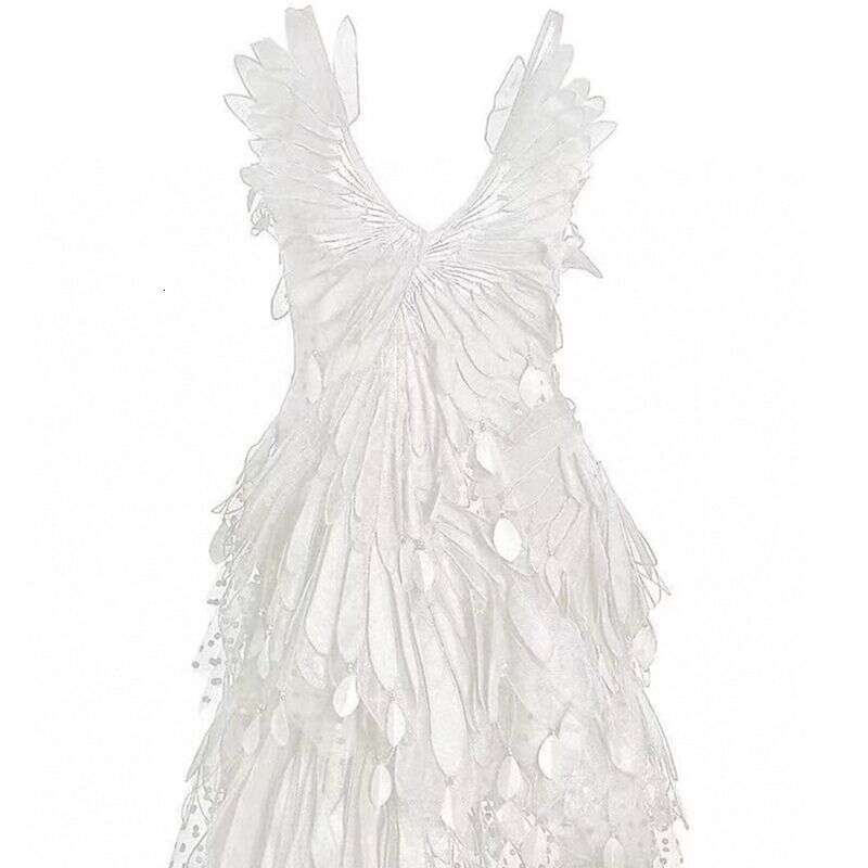 Summer Australian Noble Lady Fairy Swan Series Feather Lace Sexy V-neck Sleeveless Dress Gown