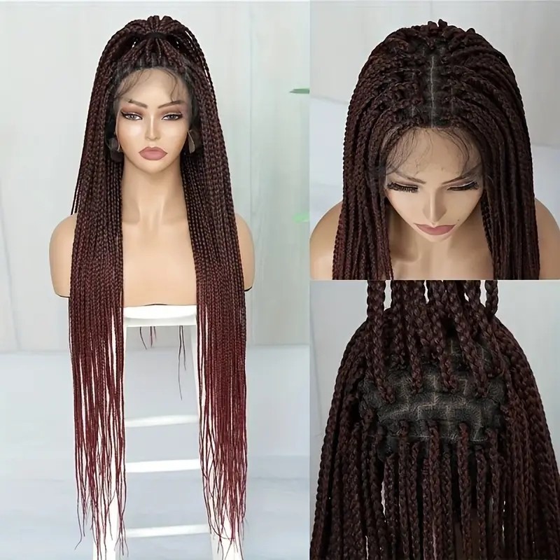 Handmade Africa Braided Style Wig Look Like Really Human Hair Long Curly Wig 360 Full Lace Braiding Wig Box Braid Braided Lace Front Wig Bohemian Boho