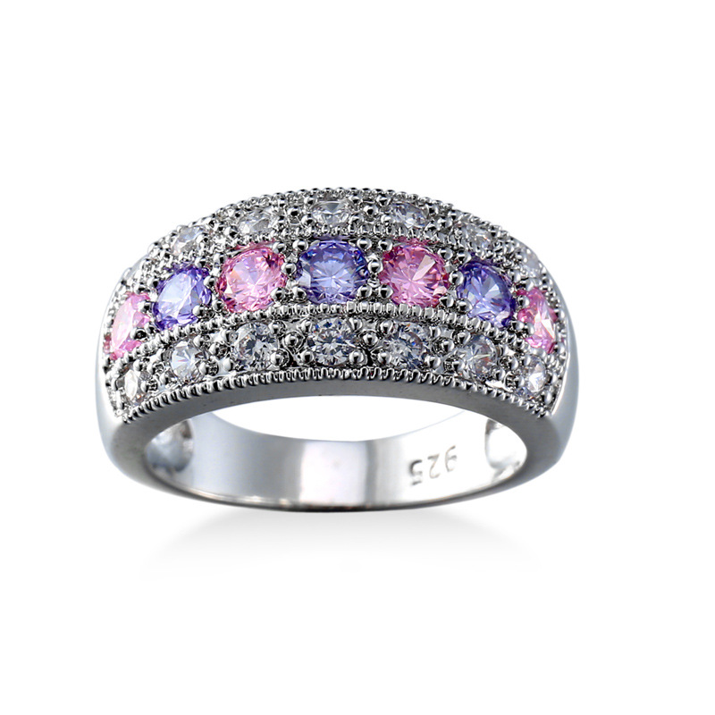 Elegant Cluster Design Unisex Gemstone Ring with Diamonds & Cubic Zircons