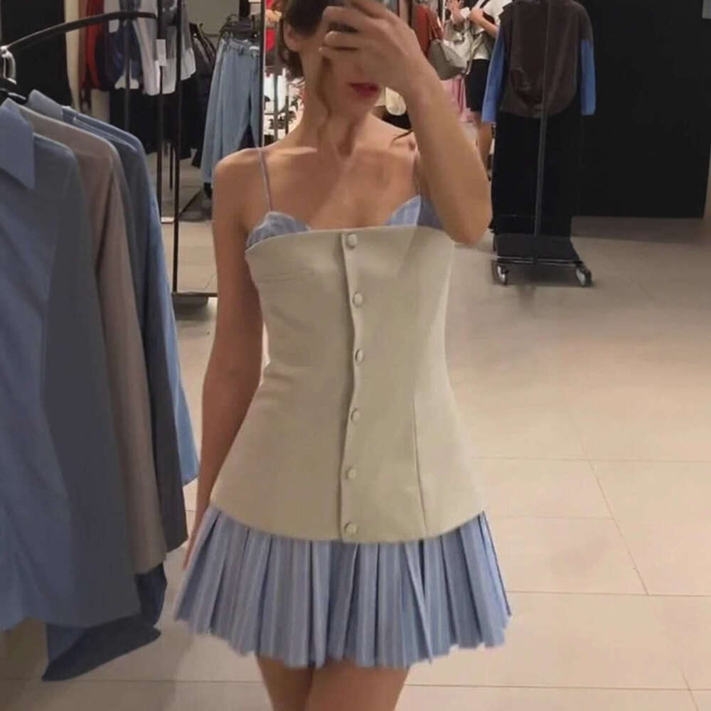 TRAFZA Women's Spring New Fashion Sexy Poplin Patchwork Strap Dress B5 b6