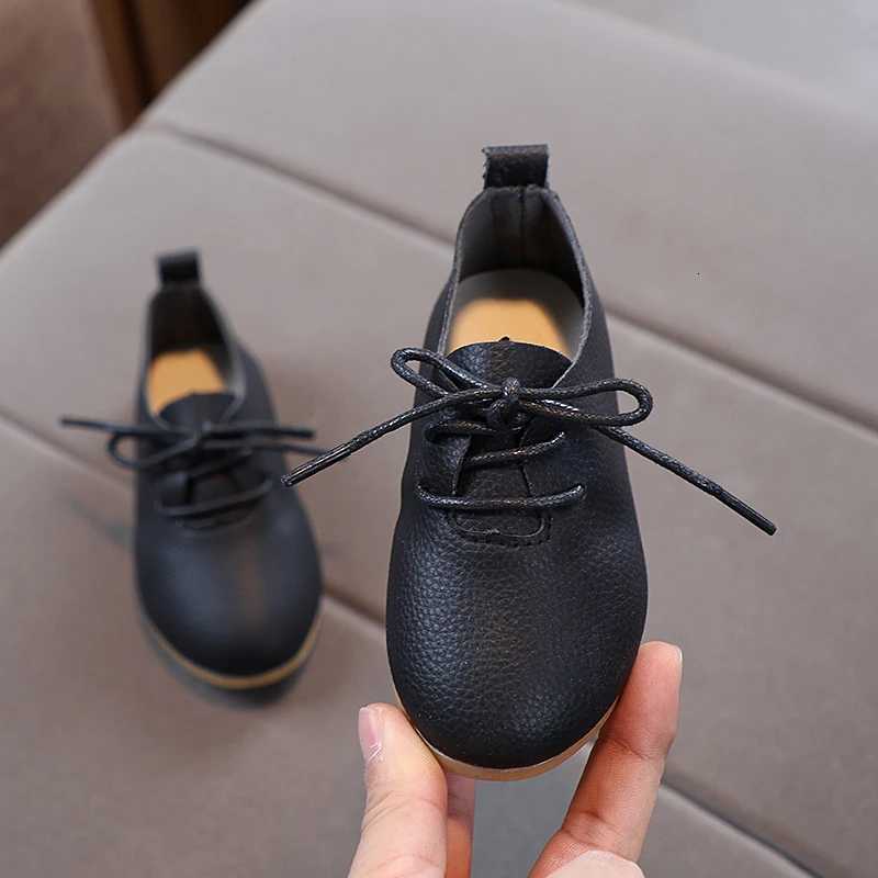 Spring Children Leather Shoes Lace-up Solid Color Matte Kids Flat Shoes Light Flexible All-match Leisure Fashion Girls Shoes XJ250724