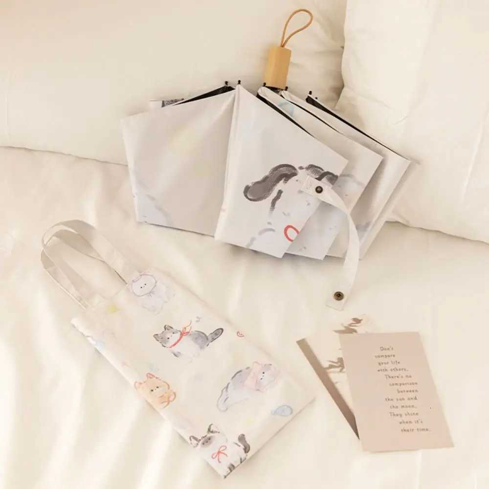 3-Ribs Cartoon Cat Umbrella Automatic Lightweight Cat Sun Protection Umbrella UV Protection Waterproof Folding Sun Umbrella R250724