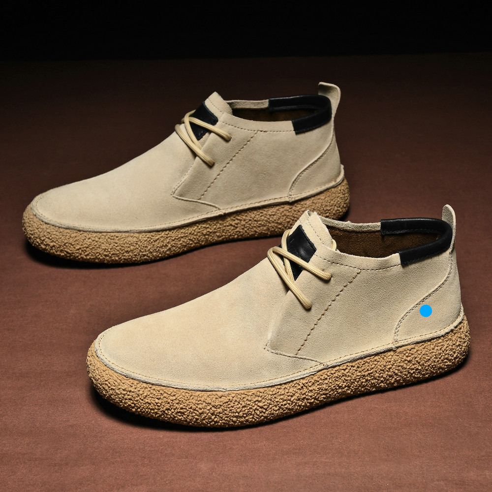 Nubuck Leather Suede Mid-Top Sneakers Martin Boots Men's Casual Thick-Soled Trendy Shoes
