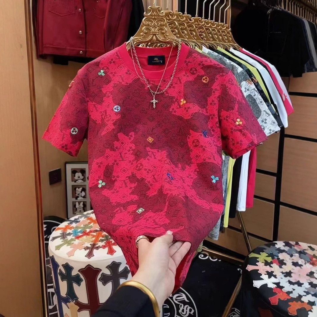 free shipping summer new versatile casual men's short sleeved fashionable trendy printed slimming top white black green plus size L-6XL