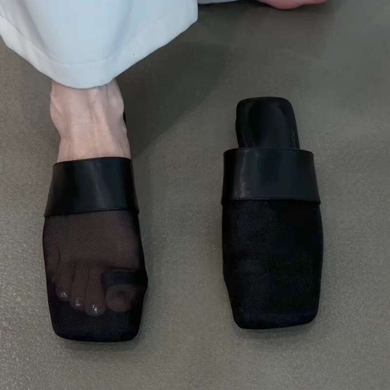 Heel Sandals Sandals Shoes Women Heels New Mesh Breathable Comfortable Toe Covering For Women Casual Versatile Square Toe Low Heel Mules Sa