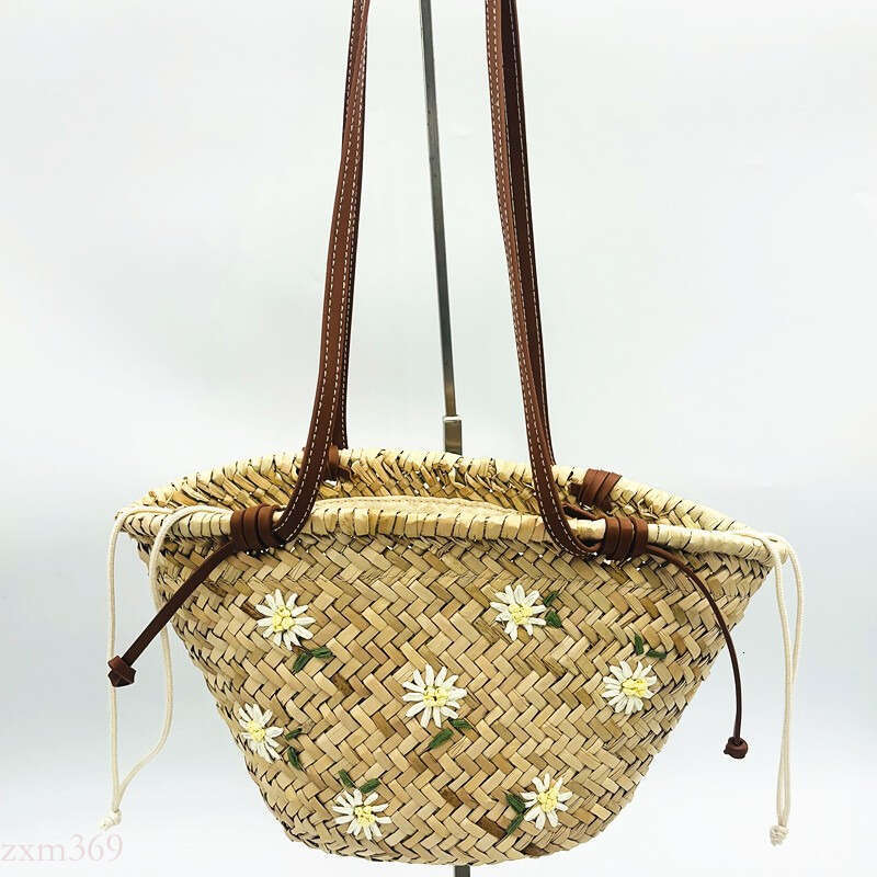 New Women's Embroidered Handwoven for Outings, Fashionable Shoulder Beach Bag, Fresh ZA Small Straw Bag