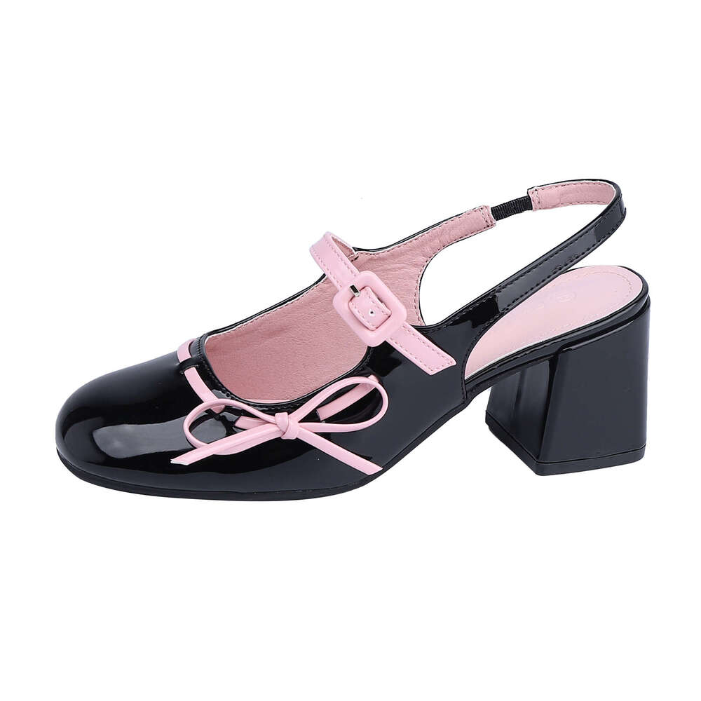 2025 Summer New Mary Jane High Heels for Women, French Style, Comfortable Thick Heel Single Shoes, High-End Feel, Backless Women's Shoes