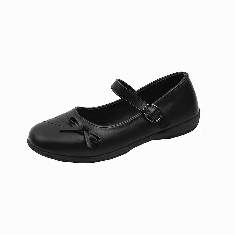 New Girls Par Dresses Leather Shoes Black Versatile Childrens Flats for School Performance Fashion Kids Formal Uniform Shoes XJ250724