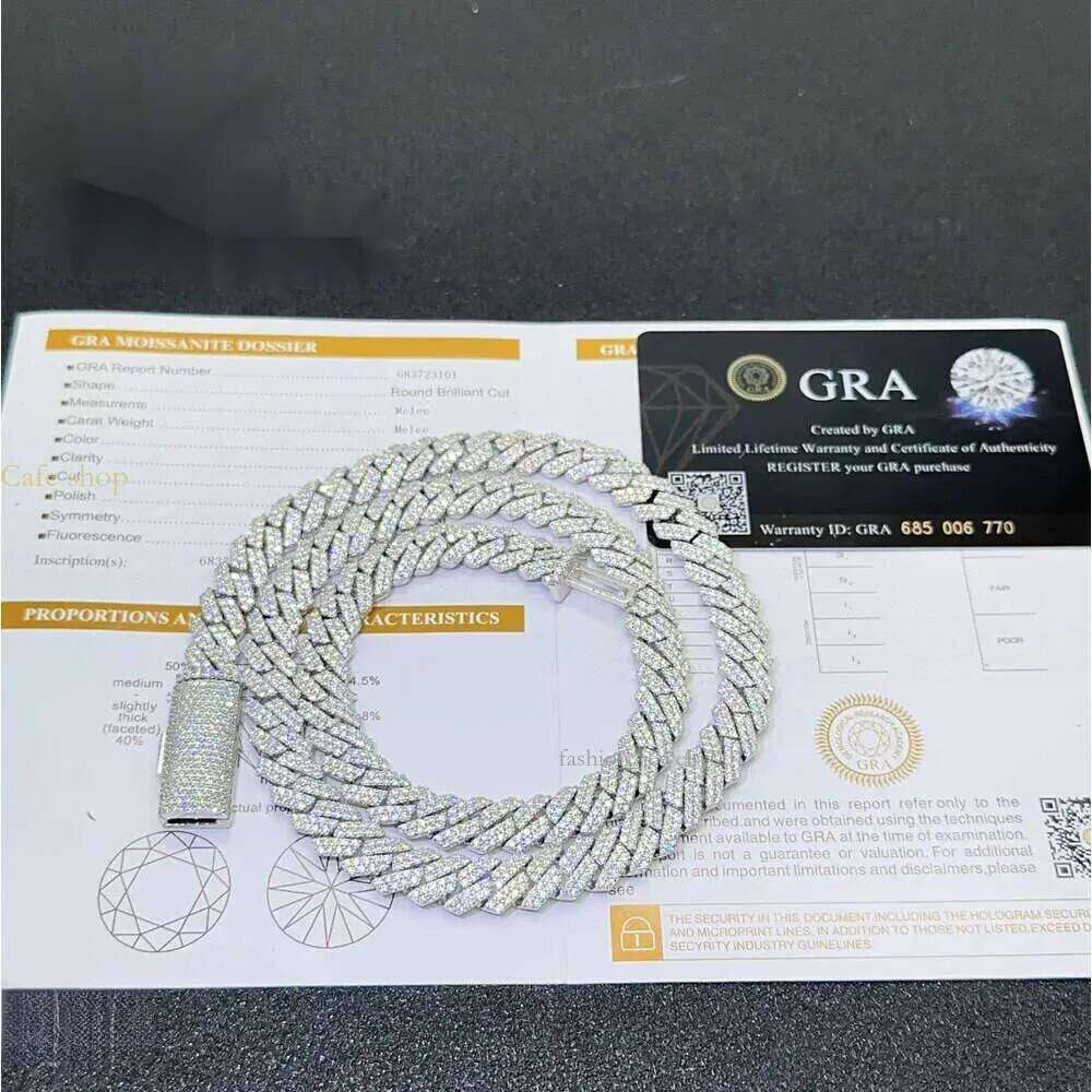 Moissanite Cuban Link Pendant Necklaces Designer Miami14mm Chain for Men Fine Jewelry Pass Dia Tester Iced Out Sterling Sier Necklace