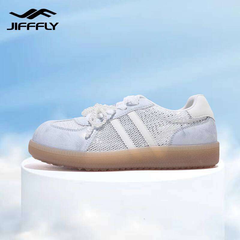 Jifffly Women's Training Shoes 2025 New Fashion Versatile Thick Sole Breathable Lace Mesh White Sneakers