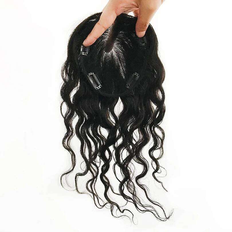 13x15cm Wavy Virgin Swiss Lace Topper Hair Pieces Clips in Natural Black Color 8-14inch