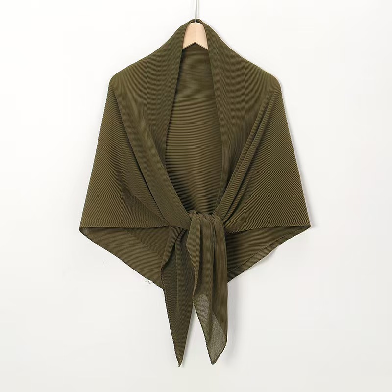 T1298 new solid color pearl chiffon wrinkled large square scarf fashion Malay Indonesia solid color pleated headscarf scarf