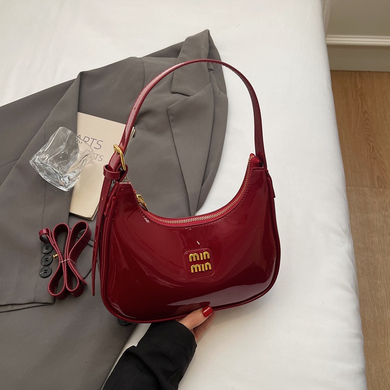 free shipping shoulder bag Handheld fashionable patent leather dumpling bag for women simple versatile armpit bag high-end single shoulder women'
