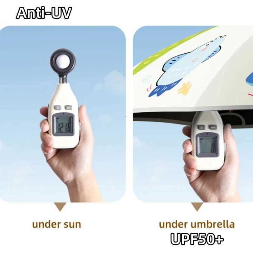 Safety Kids Umbrella With Reflective Strip Cute Rounded Corner Umbrellas With Funny Wheel UPF50+ Anti-UV Sun Rain Parasol R250724