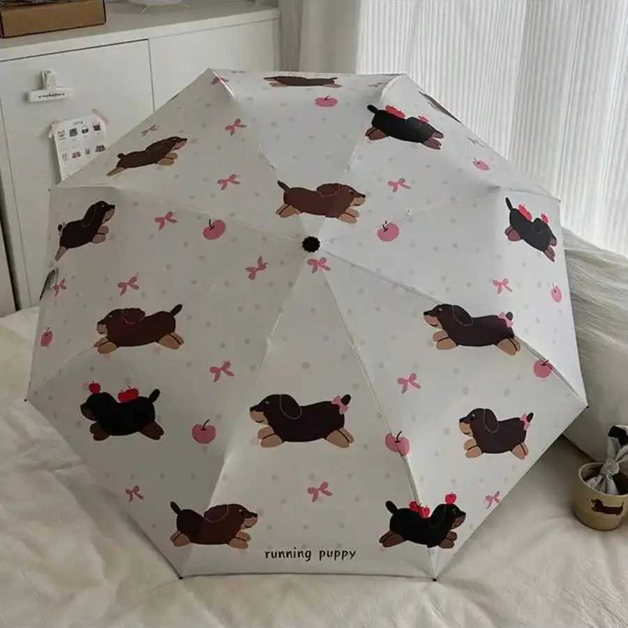 3 rib cartoon dog umbrella fully automatic lightweight cat sunscreen umbrella UV resistant waterproof folding sun umbrella R250724