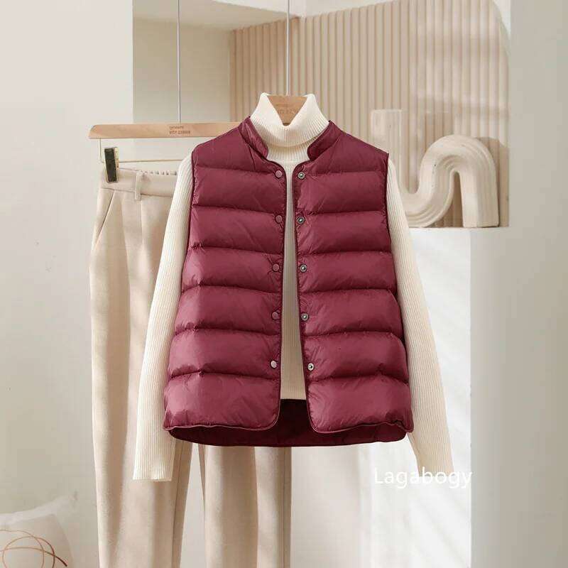 Lagabogy 2025 Female 90% White Duck Down Ultra Lightweight Warm Liner Vest New Women Sleeveless Single-Breasted Puffer Jacket 250725