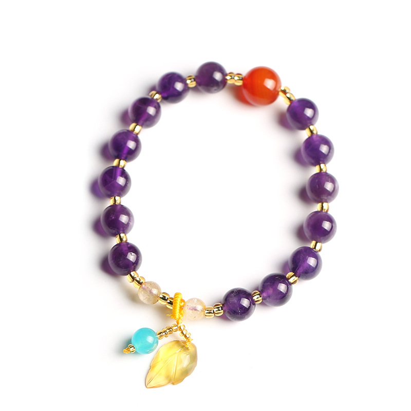 New Chinese Style Natural Multi Gemstone Bracelet for Women Amethyst Beeswax A Accessory