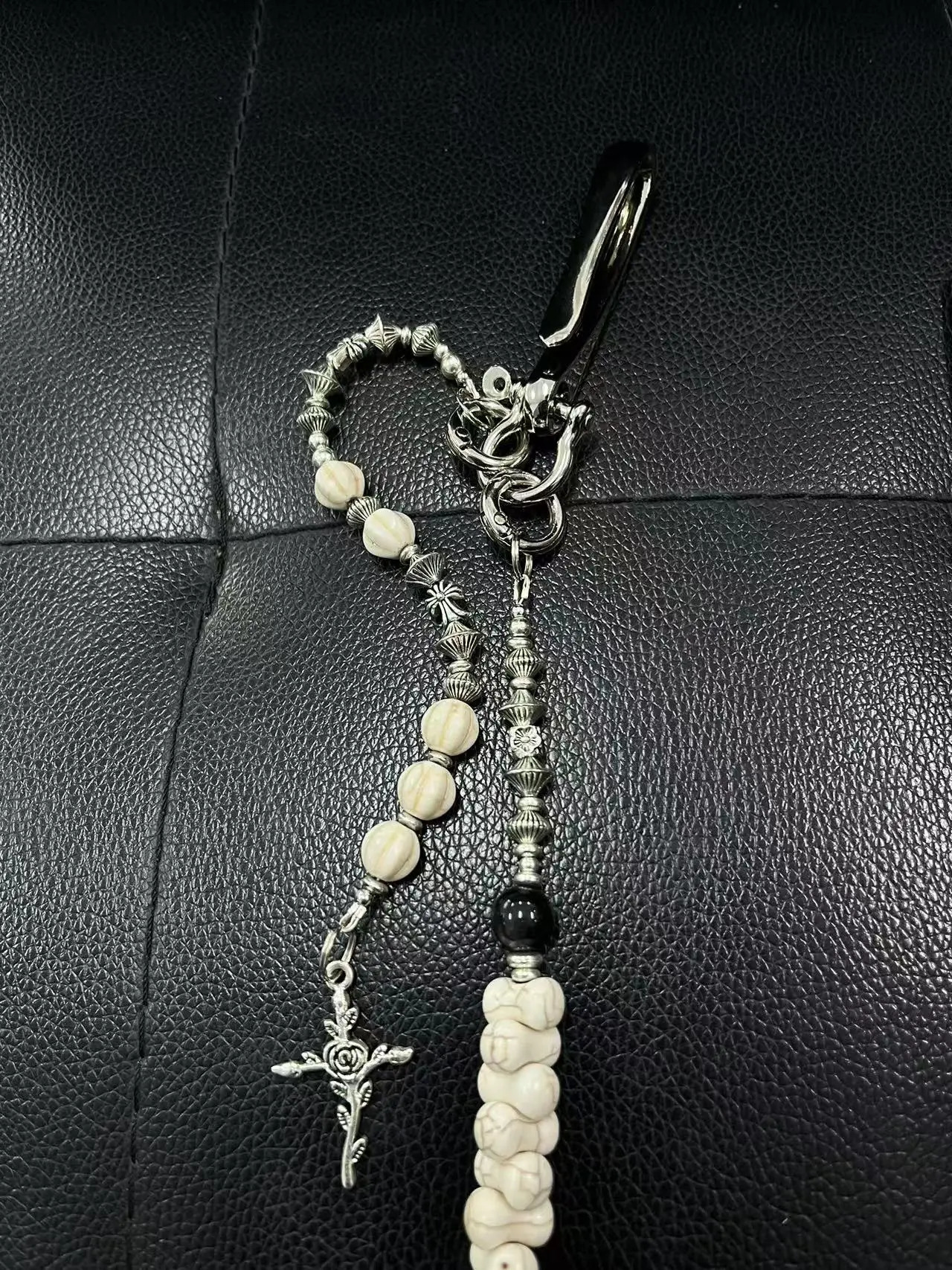 Original handmade punk style pants chain American white turquoise bone string cleanfit rose cross fashion accessory 250722