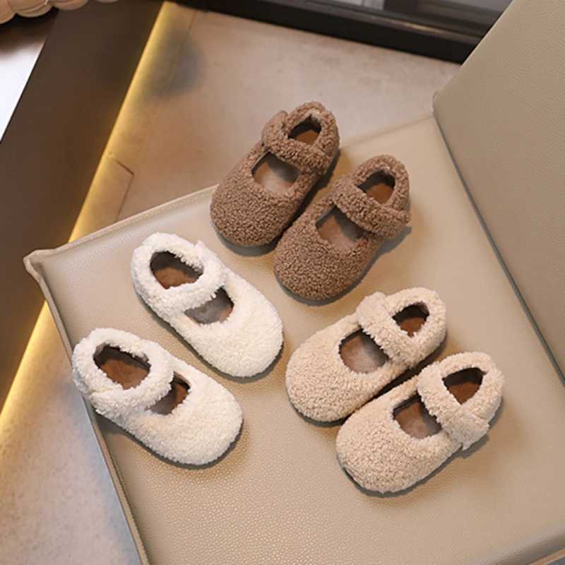 Winter New Children Flat Shoes Fur Cover Toe Light Warm Kids Casual Shoe 2024 Plush Warm Non-slip Leisure Comfy Boys Girls Shoe XJ250724
