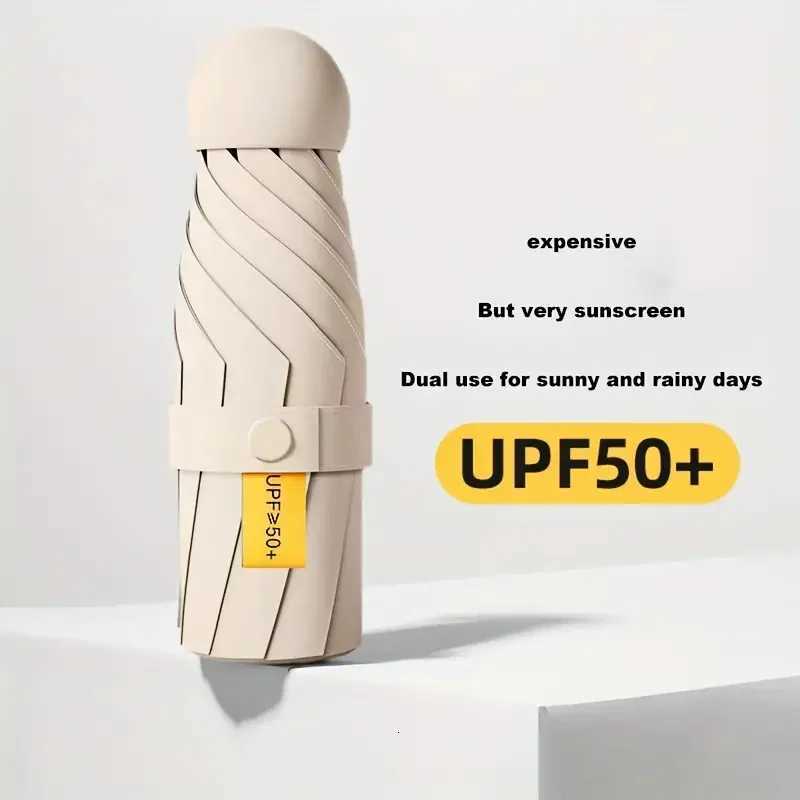 50+ Mini Capsule Folding Umbrella Vinyl Portable Sun Rain Umbrella UV Sunshade Small Pocket Parasol for Dual Use Protection R250724