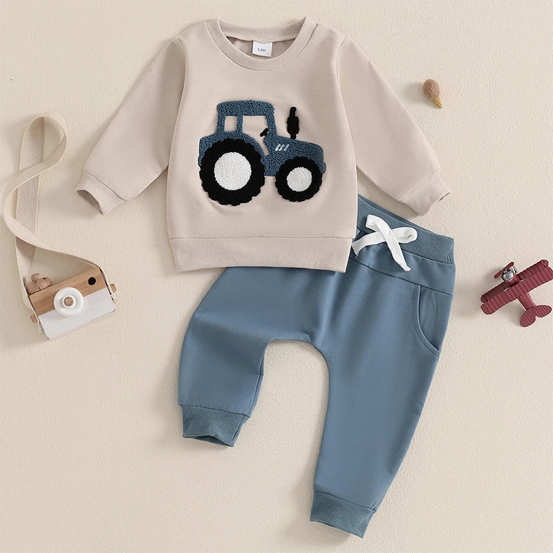 Citgeett Autumn Toddler Boy Outfits Embroidery Long Sleeve Sweatshirt Solid Pants Set Spring Fall Clothes 250724