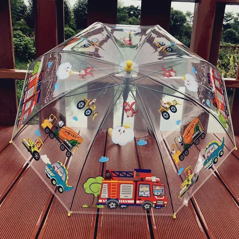 New Fire Tru Engineering T Transparent Childrens Umbrella Kindergarten Creative Cute Cartoon Baby Boys Umbrella R250724