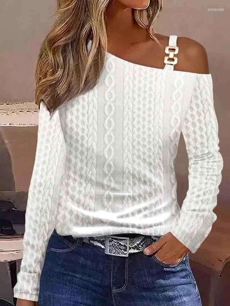 Women's T Shirts Autumn Fashion Long Sleeve Women Sexy Off Shoulder Top Spring Elegant T-shirt Print Casual Tops Female TUES