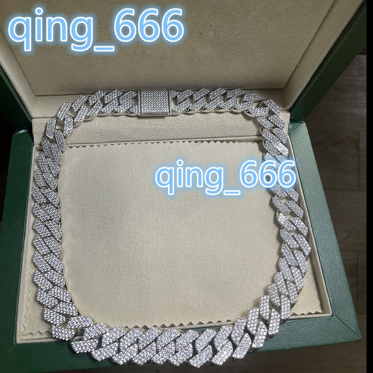 Lightweight and Suitable for Everyday 925 Silver 18mm 3Rows Cuban Chain CZ Diamond Necklace Cuban Link Chain
