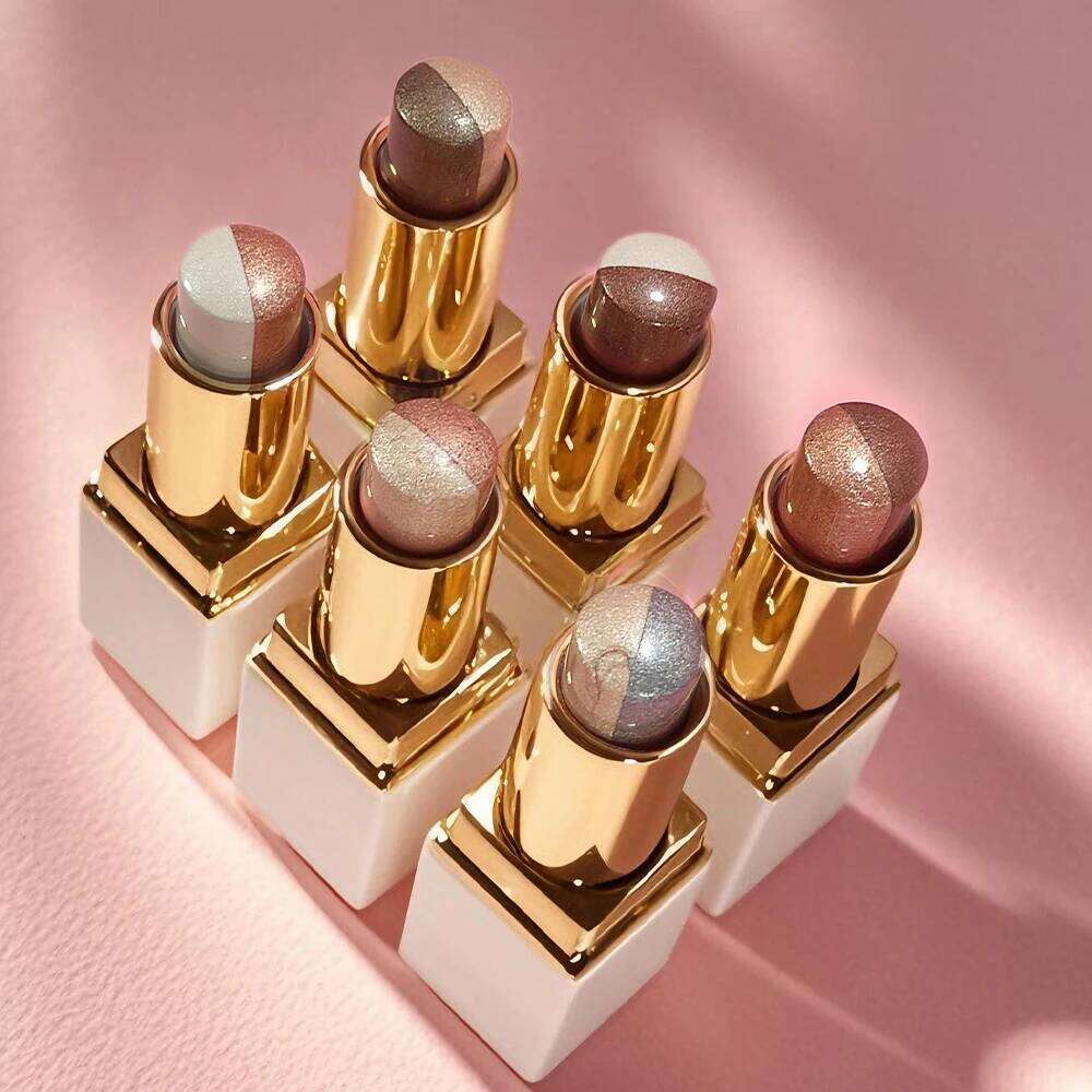 Metallic Glitter Eyeshadow Stick Two-tone Gradient Champagne Brown Shimmer Waterproof Lasting Highlighter & Brightening Pencil X25072