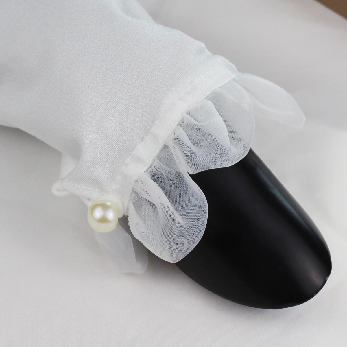 WG024 Elegant White Satin / Tulle Wrist Short Wedding Bridal Gloves Ruffle Edge Finger Bridesmaid Handmade Handschuh 250722