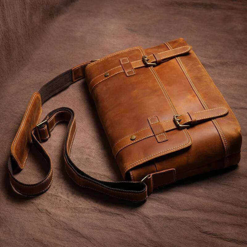 GURO Men's Retro Messenger Crazy Horse Leather Briefcase High Quality Shoulder Sling Bag Crossbody For 12.9 Inch Ipad