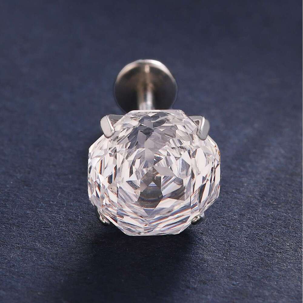 Octagonal Millennium Rose Cut Crystal Zircon Earrings for Women High-end Lip Body Piercing Jewelry Ear Bone Stud