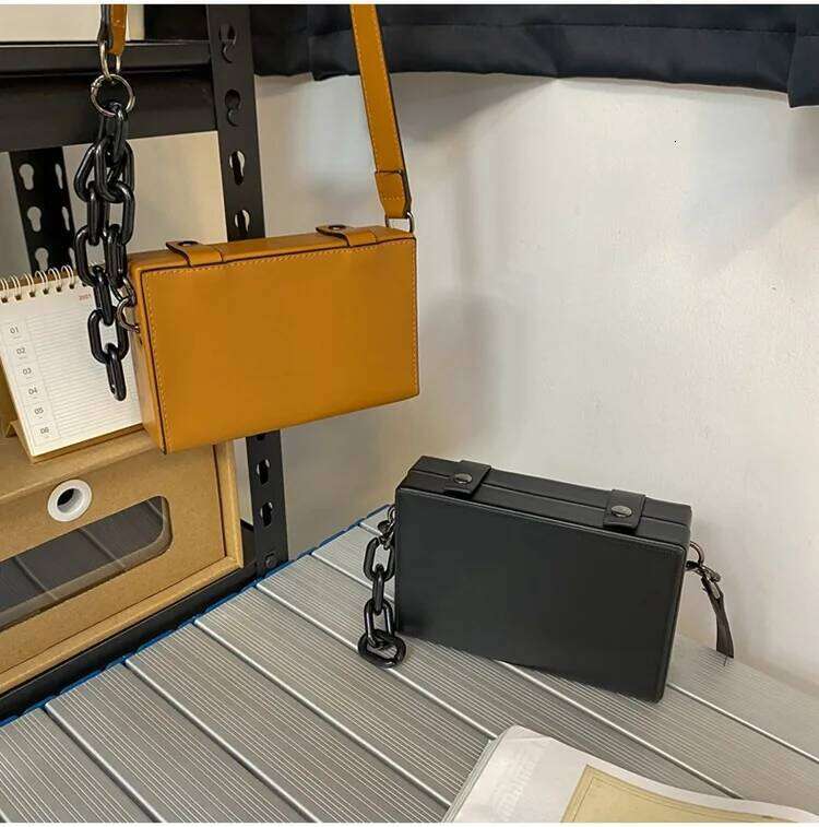 Man Small Box Shape Shoulder Crossbody Bags Pu Leather Designer Handbag Purse New Fashion Woman Chain Mini Messenger Bag