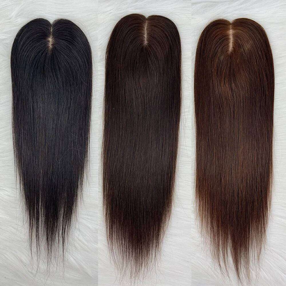8x12cm Base Topper Human Breathable Silk Top Virgin European Remy Hair Piece with Clips in Toupee Free Part