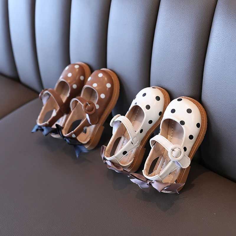 Toddler Girls Mary Janes Elegant Back Bowtie Beige Khaki Four Season Children Leather Shoes 21-30 Polka Dot Light Kids Shoes XJ250724